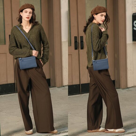 Genuine Leather Wristlet Clutch Wallet Purses with RFID Blocking, Small Crossbod - Picture 3 of 7